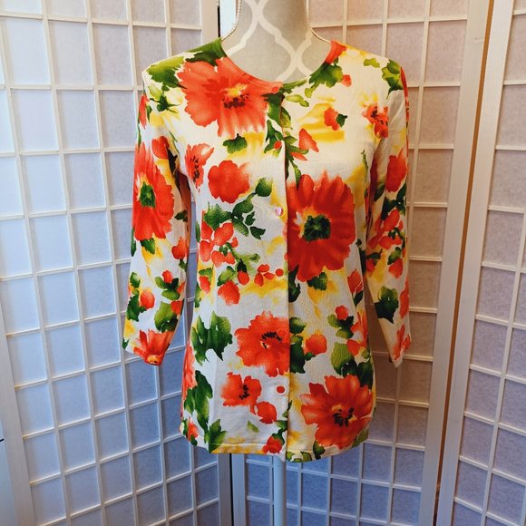 Jones New York Signature Silk Blend 3/4 Sleeve Colourful Floral Top 3028 - Picture 1 of 10